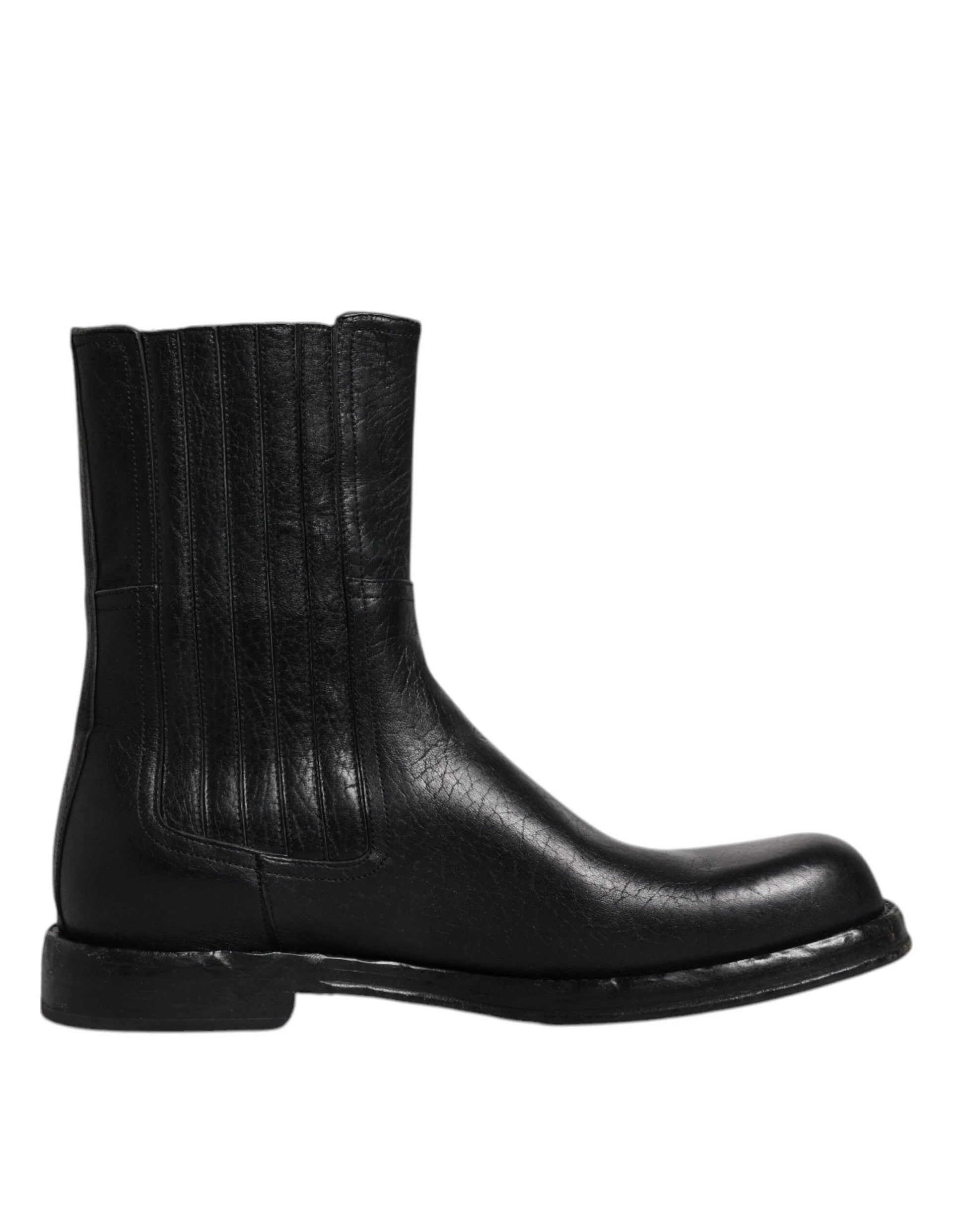 Dolce & Gabbana Black Horse Leather Mid Calf Boots Shoes by Dolce & Gabbana