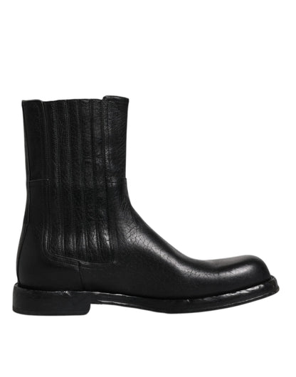Dolce & Gabbana Black Horse Leather Mid Calf Boots Shoes by Dolce & Gabbana