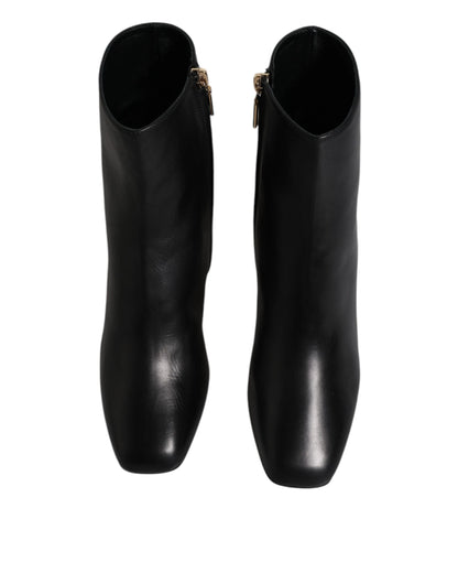 Dolce & Gabbana Black Jackie Leather Mid Calf Boots Shoes by Dolce & Gabbana