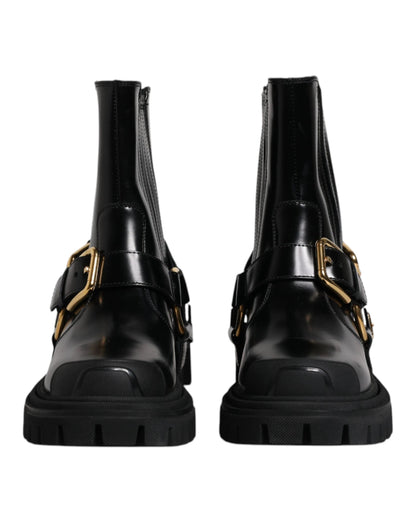 Dolce & Gabbana Black Leather Slip On Stretch Trekking Boots Shoes by Dolce & Gabbana