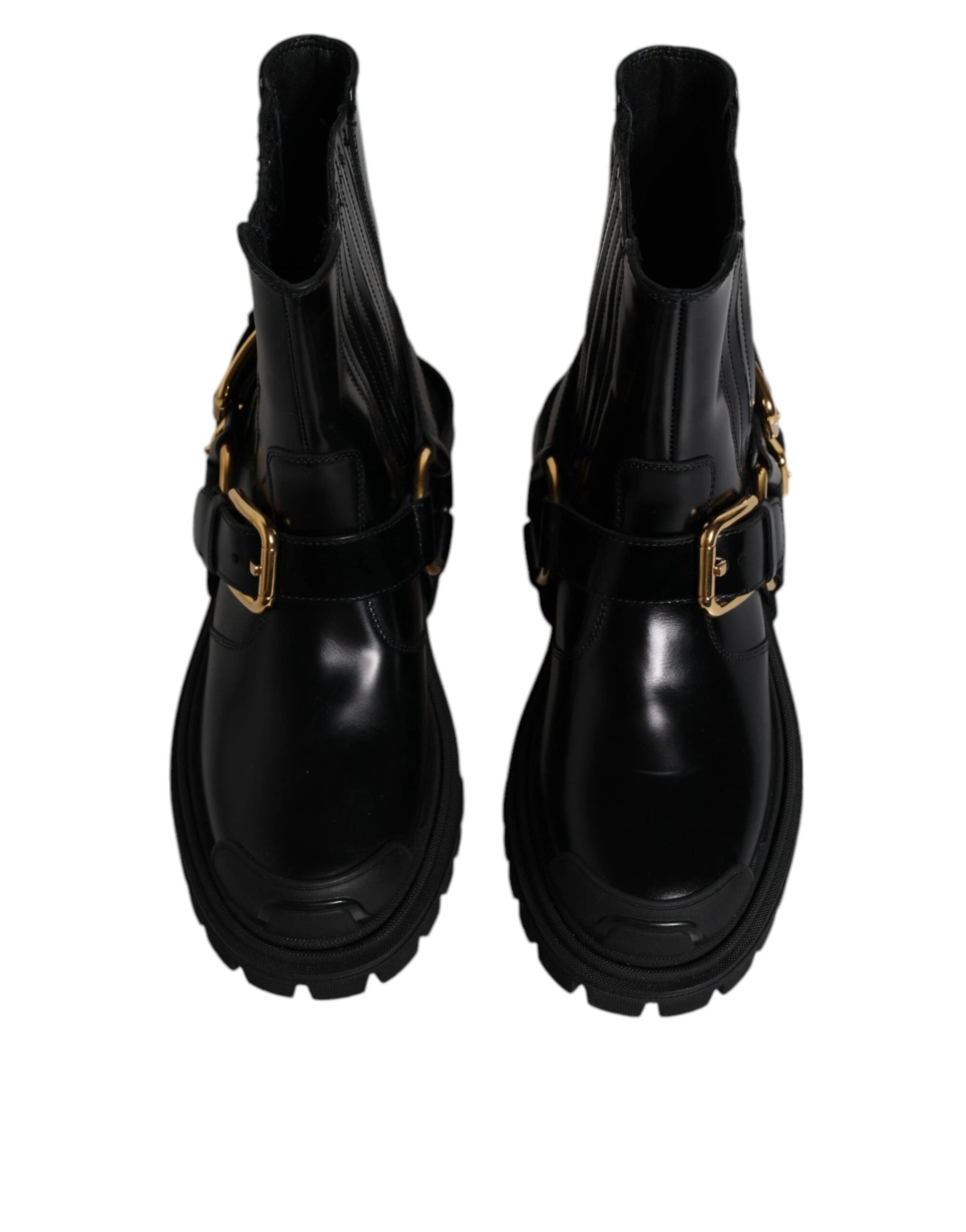 Dolce & Gabbana Black Leather Slip On Stretch Trekking Boots Shoes by Dolce & Gabbana