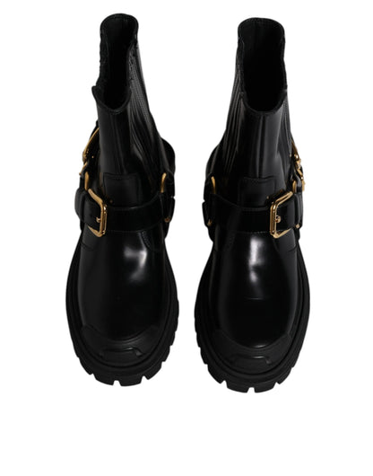 Dolce & Gabbana Black Leather Slip On Stretch Trekking Boots Shoes by Dolce & Gabbana