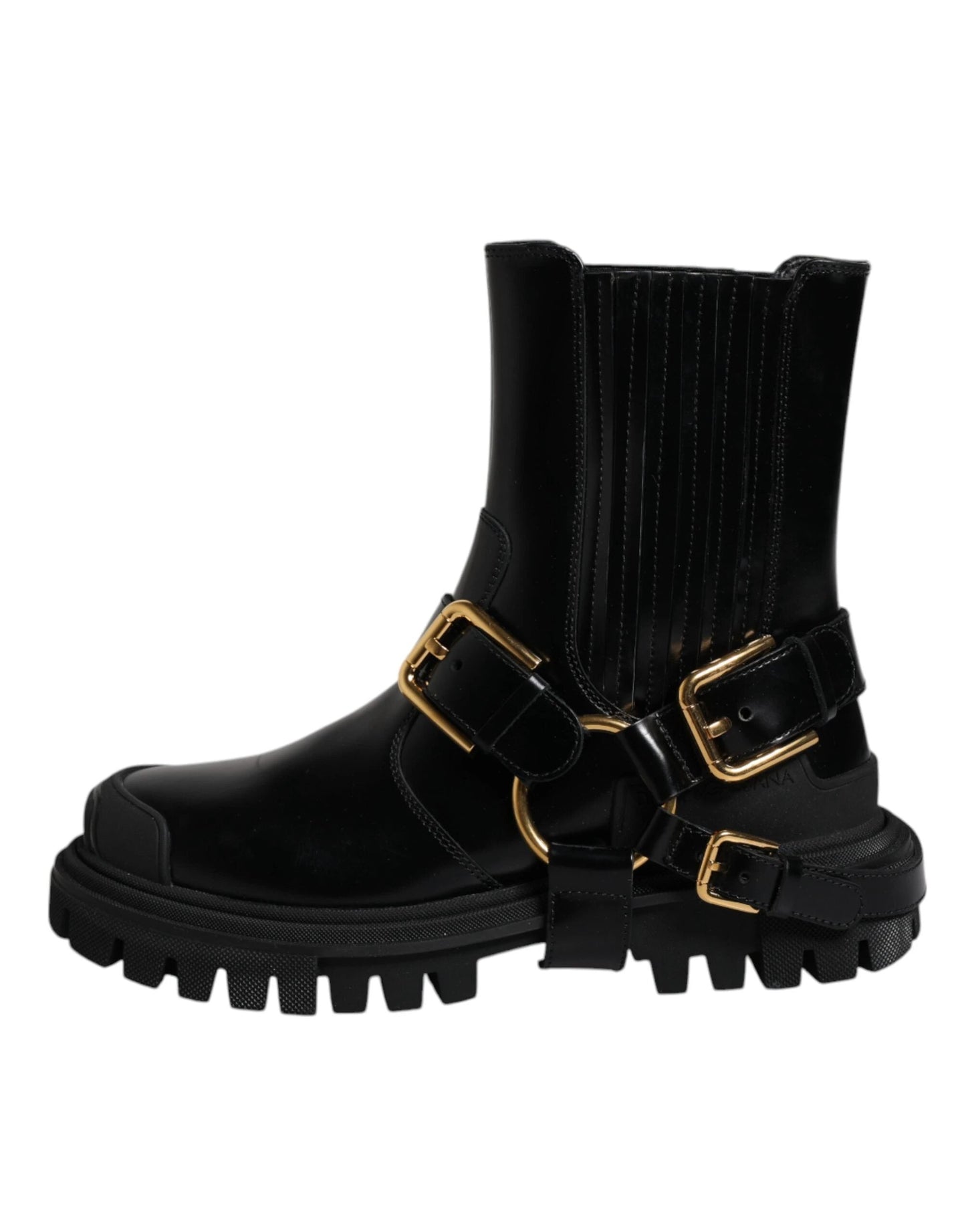 Dolce & Gabbana Black Leather Slip On Stretch Trekking Boots Shoes by Dolce & Gabbana