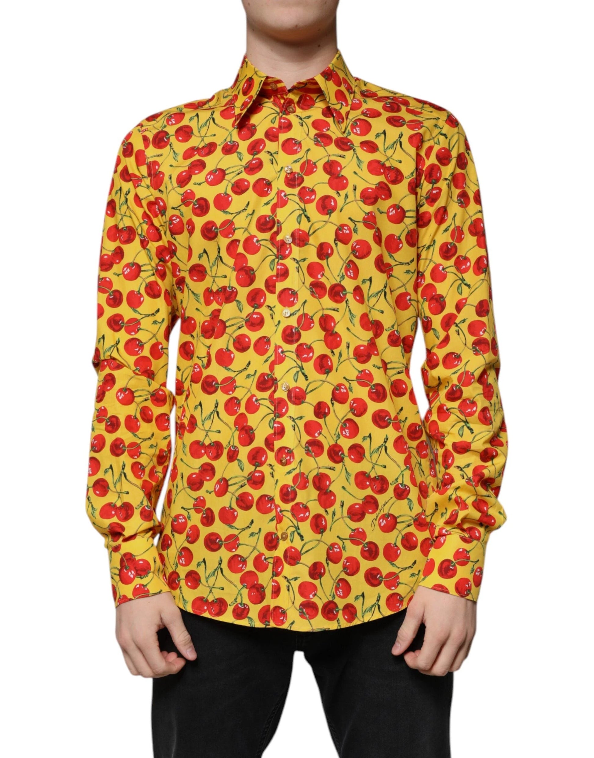 Dolce & Gabbana Yellow Cherry Cotton MARTINI Dress Shirt by Dolce & Gabbana