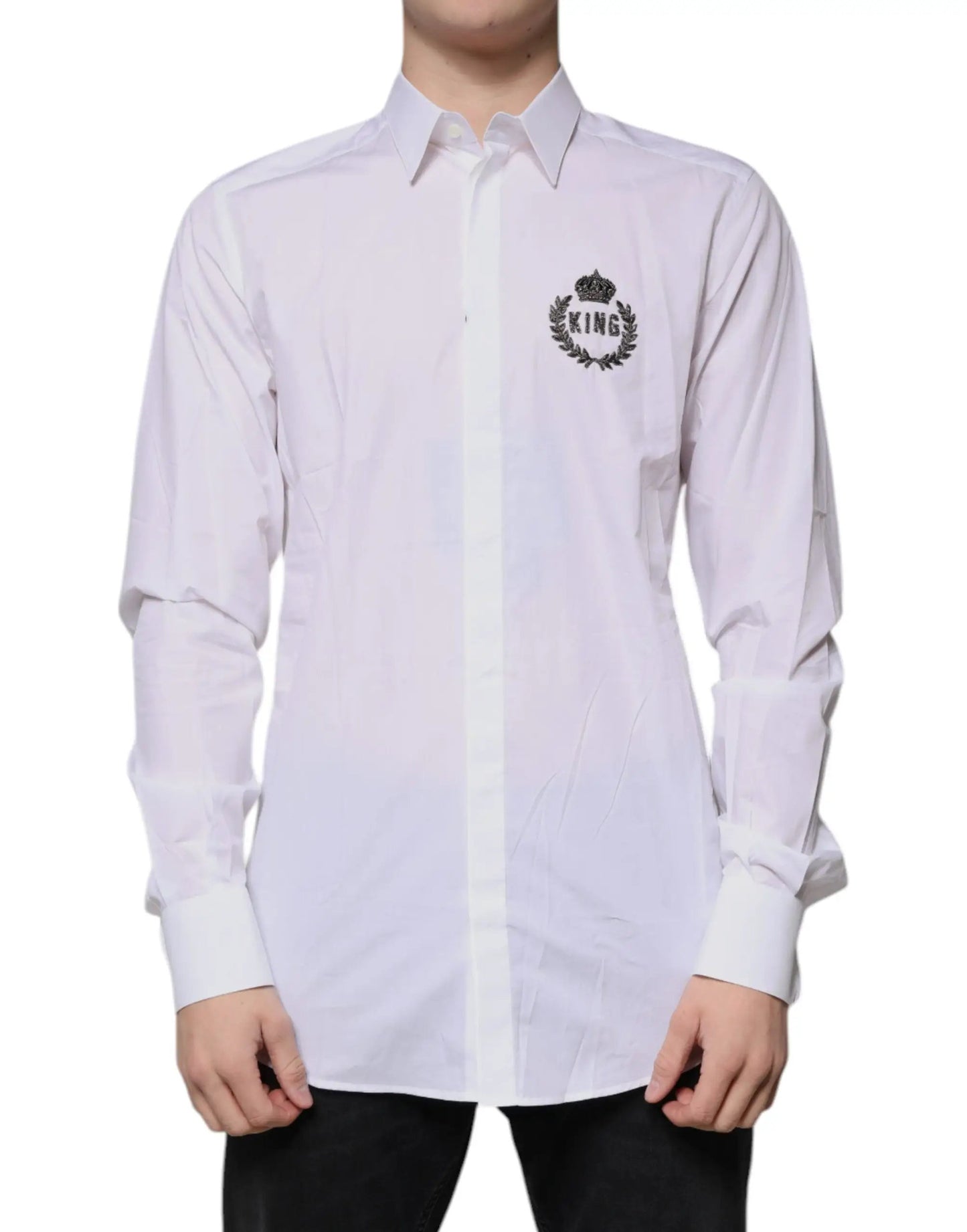 Dolce & Gabbana White Cotton Logo Formal Men GOLD Dress Shirt by Dolce & Gabbana