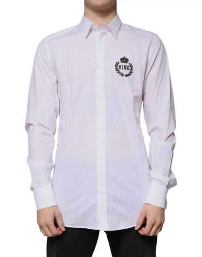 Dolce & Gabbana White Cotton Logo Formal Men GOLD Dress Shirt by Dolce & Gabbana
