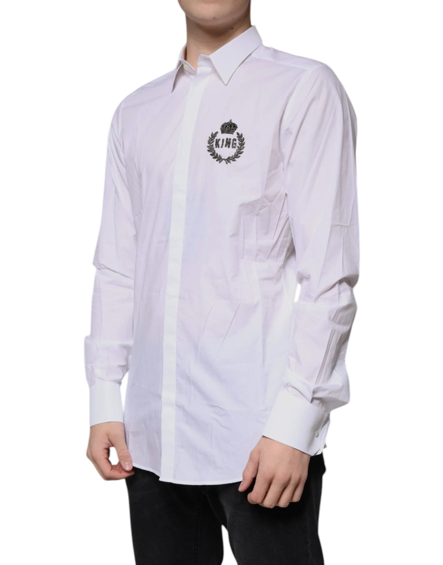 Dolce & Gabbana White Cotton Logo Formal Men GOLD Dress Shirt by Dolce & Gabbana