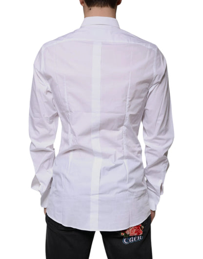 Dolce & Gabbana White Cotton Logo Formal Men GOLD Dress Shirt by Dolce & Gabbana