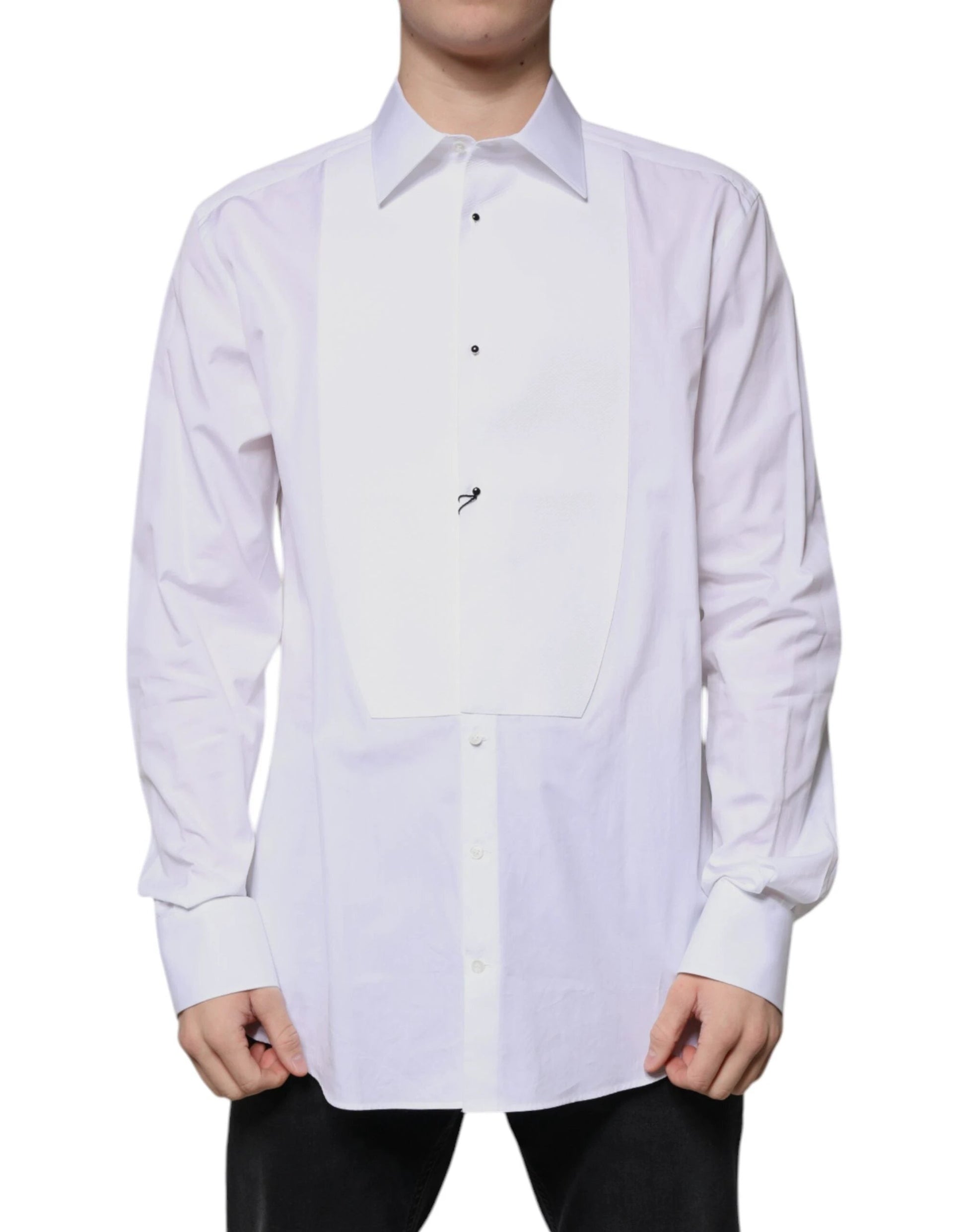 Dolce & Gabbana White Bib Cotton Poplin GOLD Formal Shirt by Dolce & Gabbana