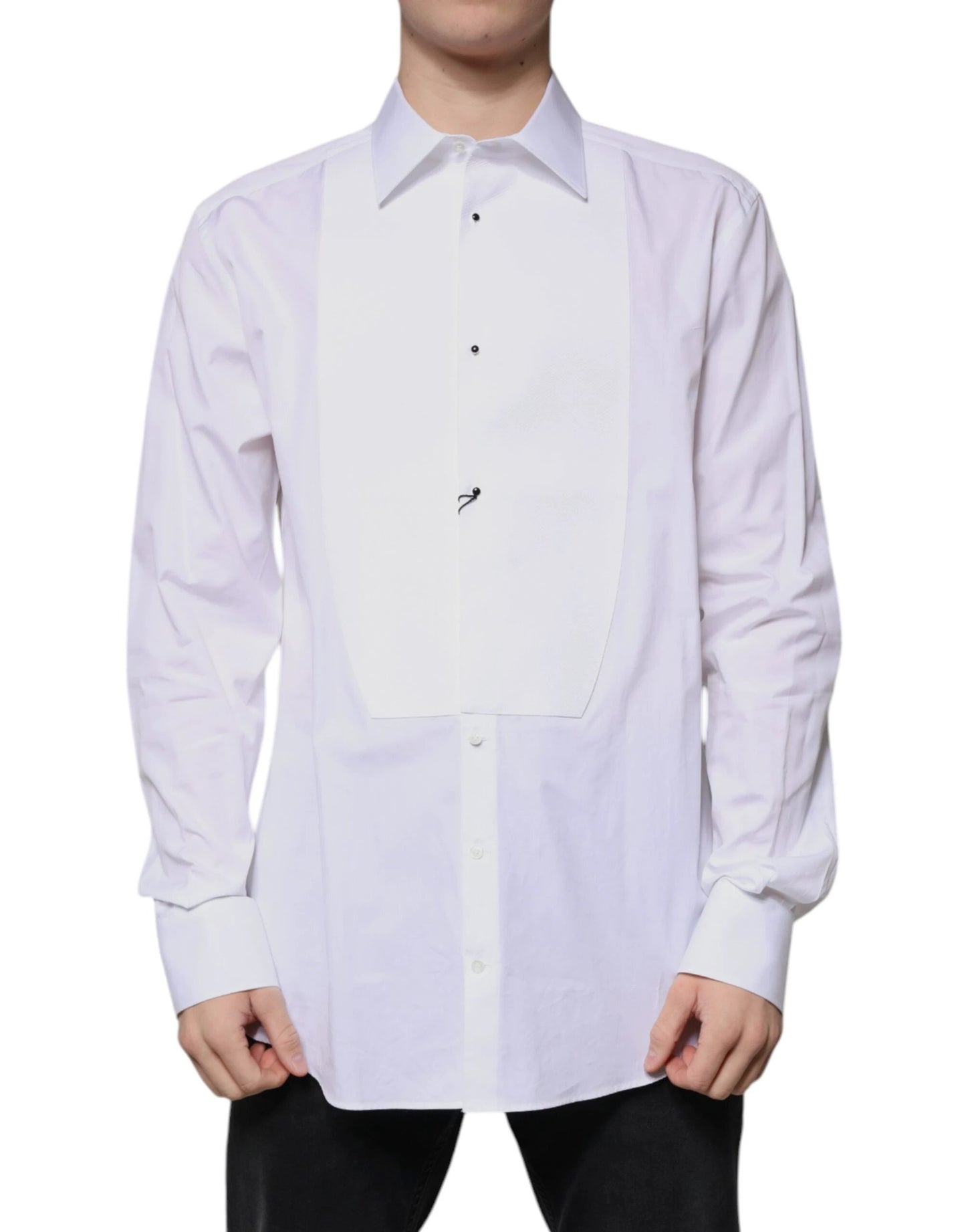 Dolce & Gabbana White Bib Cotton Poplin GOLD Formal Shirt by Dolce & Gabbana