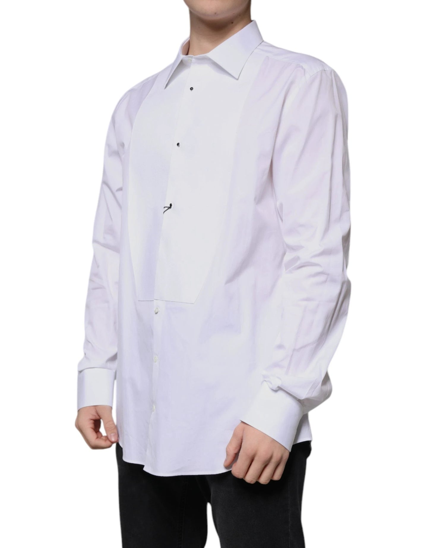Dolce & Gabbana White Bib Cotton Poplin GOLD Formal Shirt by Dolce & Gabbana