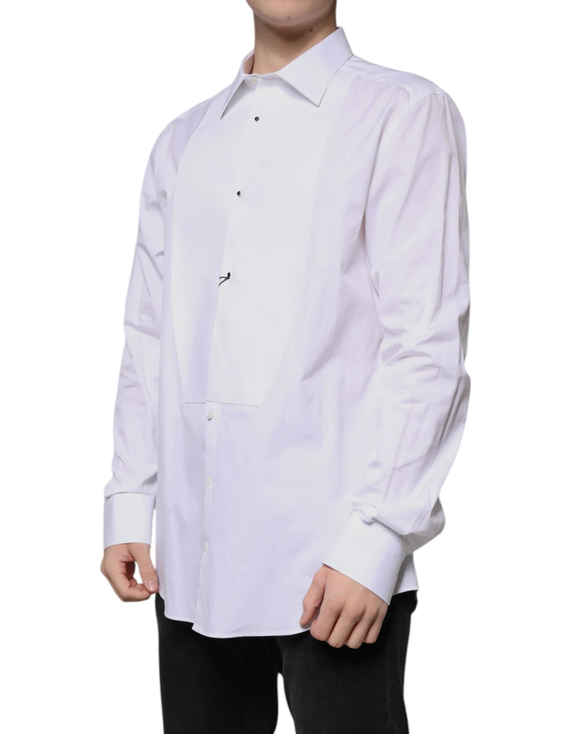 Dolce & Gabbana White Bib Cotton Poplin GOLD Formal Shirt by Dolce & Gabbana