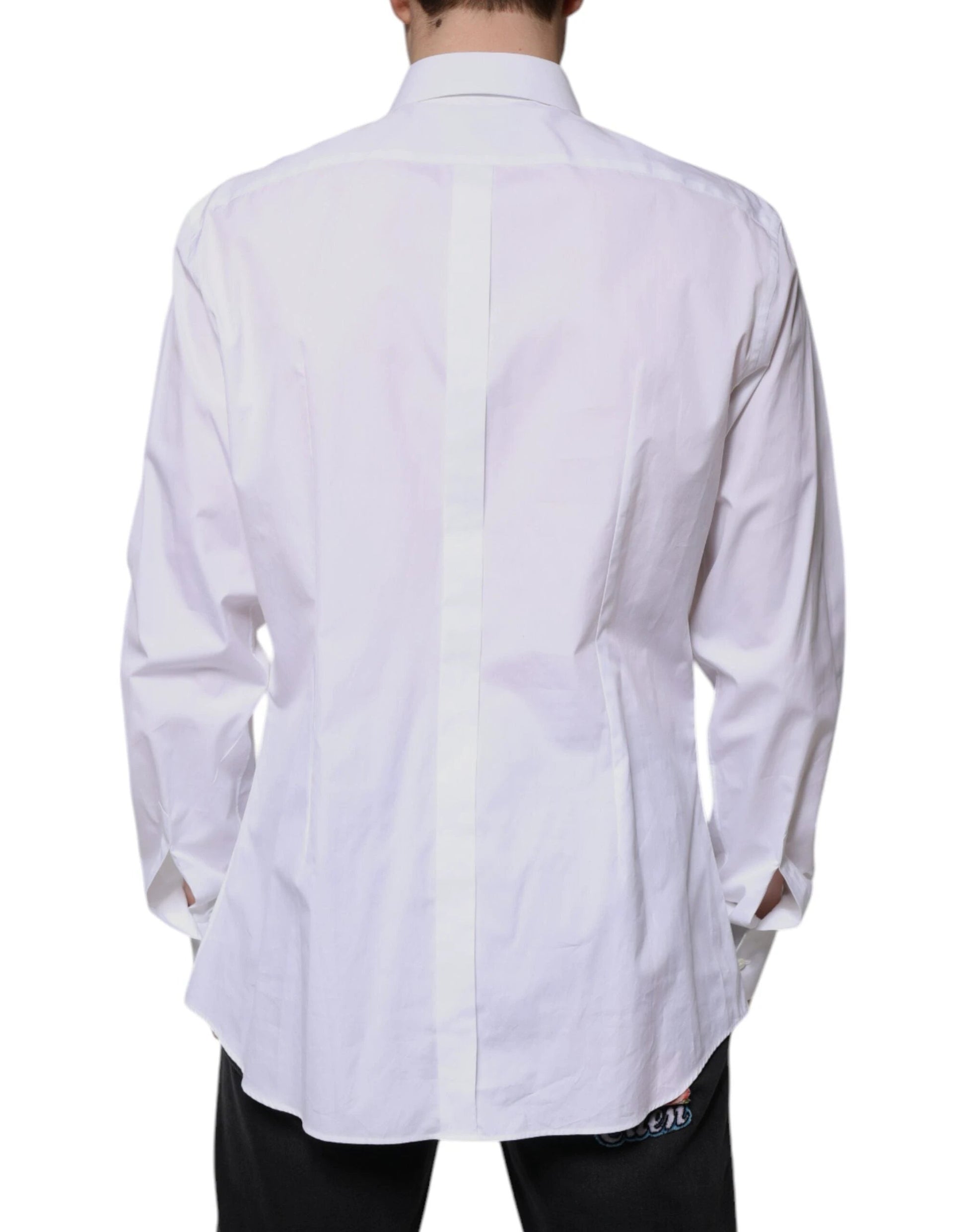 Dolce & Gabbana White Bib Cotton Poplin GOLD Formal Shirt by Dolce & Gabbana