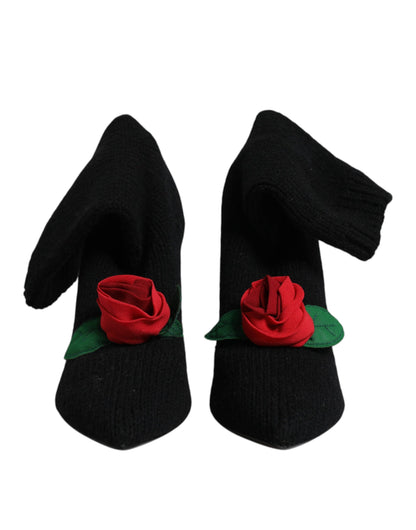Bottes Dolce & Gabbana femme mi-mollet à talon aiguille en tissu stretch noir – LA12924