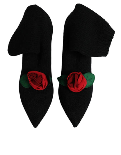 Bottes Dolce & Gabbana femme mi-mollet à talon aiguille en tissu stretch noir – LA12924