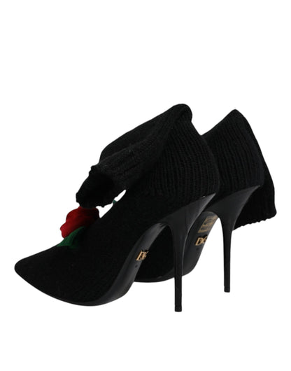Bottes Dolce & Gabbana femme mi-mollet à talon aiguille en tissu stretch noir – LA12924
