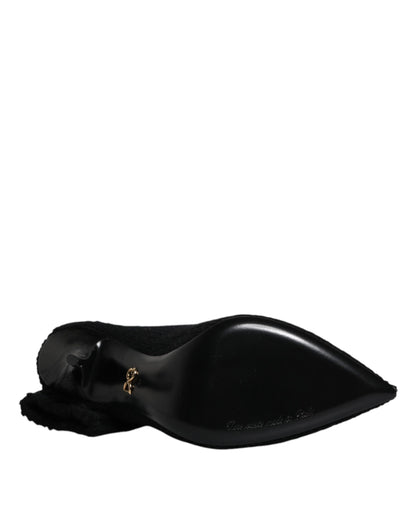 Bottes Dolce & Gabbana femme mi-mollet à talon aiguille en tissu stretch noir – LA12924