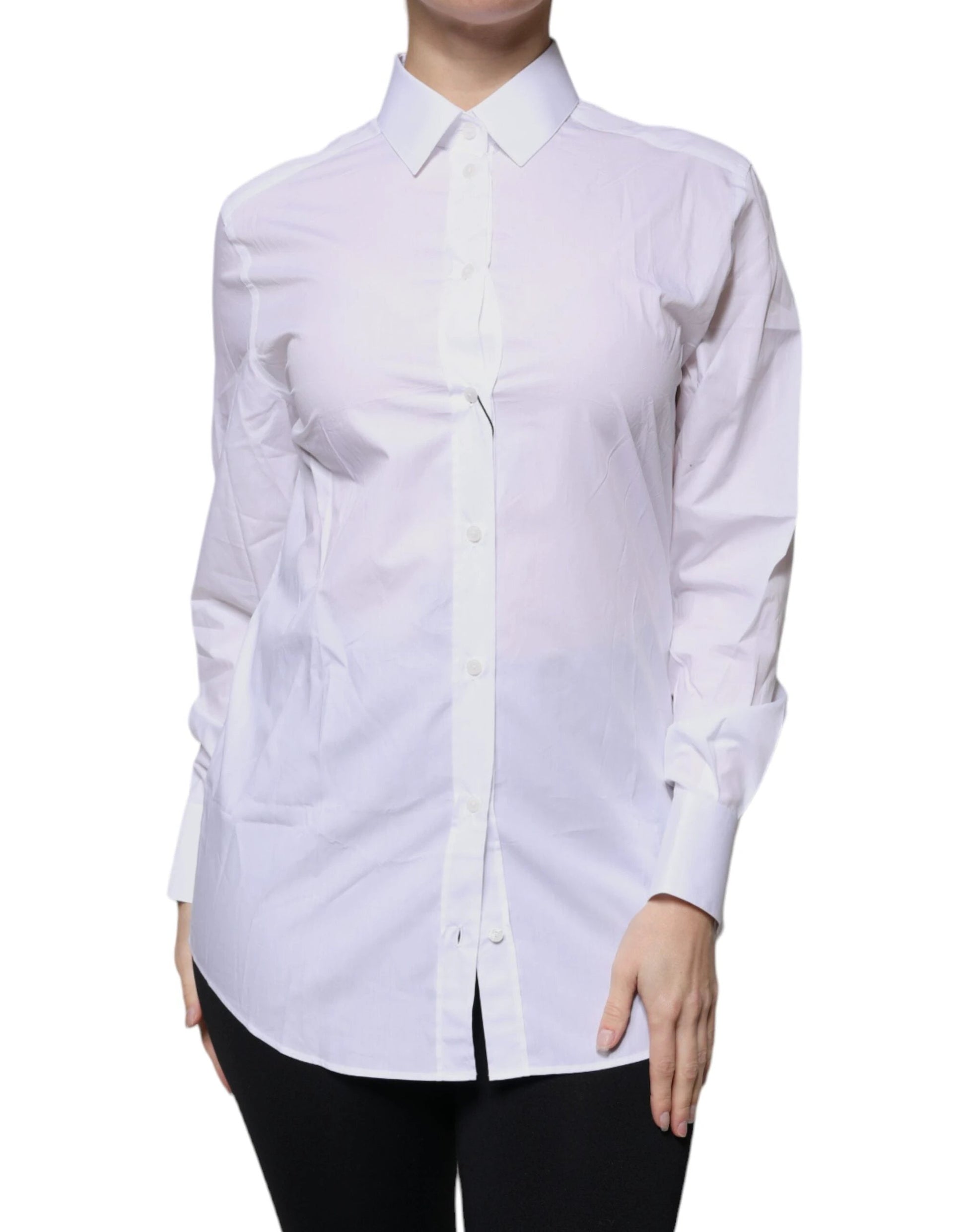 Dolce & Gabbana White Cotton Collared Long Sleeves Shirt Top by Dolce & Gabbana