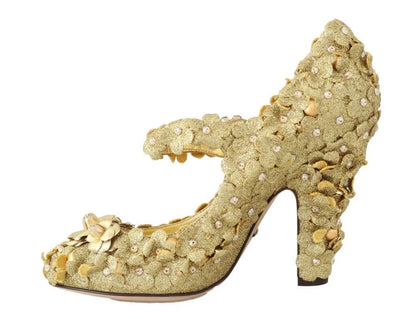 Dolce & Gabbana Gold Floral Crystal Mary Janes Pumps by Dolce & Gabbana