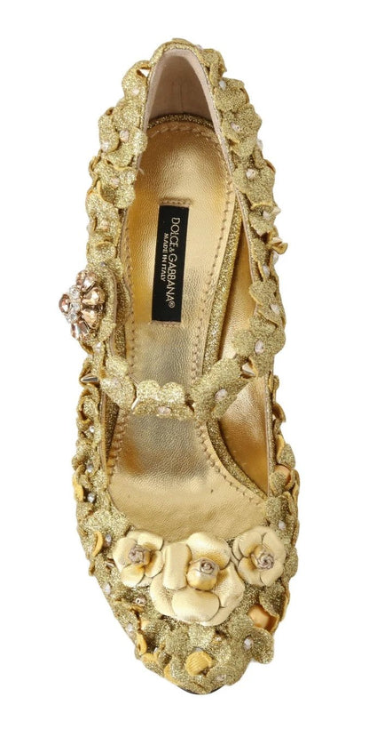 Dolce & Gabbana Gold Floral Crystal Mary Janes Pumps by Dolce & Gabbana