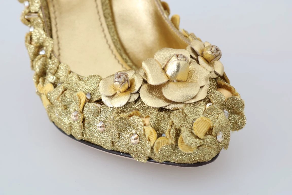 Dolce & Gabbana Gold Floral Crystal Mary Janes Pumps by Dolce & Gabbana