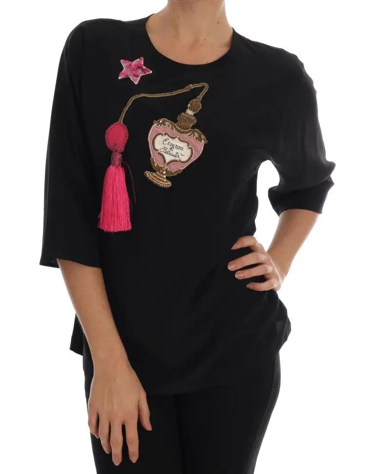 Dolce & Gabbana Black Silk Fairy Tale Top Crystal Blouse by Dolce & Gabbana