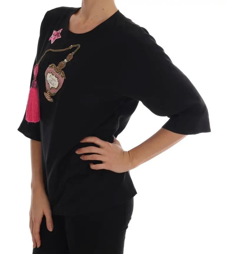Dolce & Gabbana Black Silk Fairy Tale Top Crystal Blouse by Dolce & Gabbana