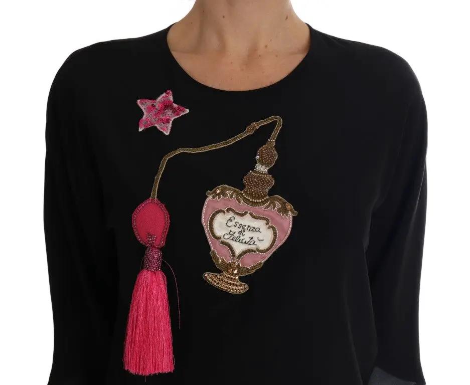 Dolce & Gabbana Black Silk Fairy Tale Top Crystal Blouse by Dolce & Gabbana