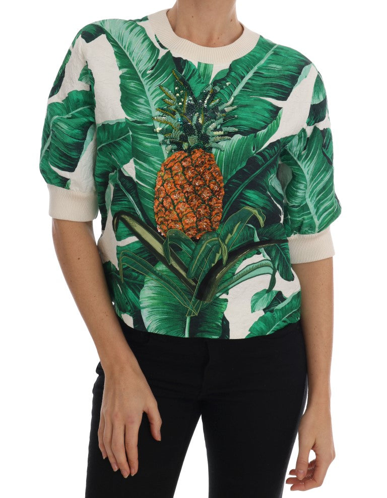 Pull Dolce & Gabbana femme à sequins en coton et soie vert – TSH1752