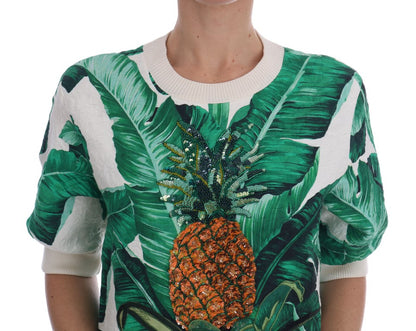 Pull Dolce & Gabbana femme à sequins en coton et soie vert – TSH1752