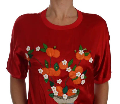 Dolce & Gabbana Red Silk Orange Vase Crystal Top by Dolce & Gabbana