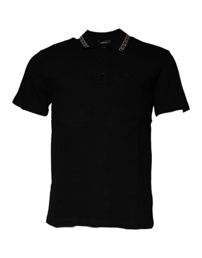 Versace Black Viscose Collared Polo Short Sleeves T-shirt by Versace