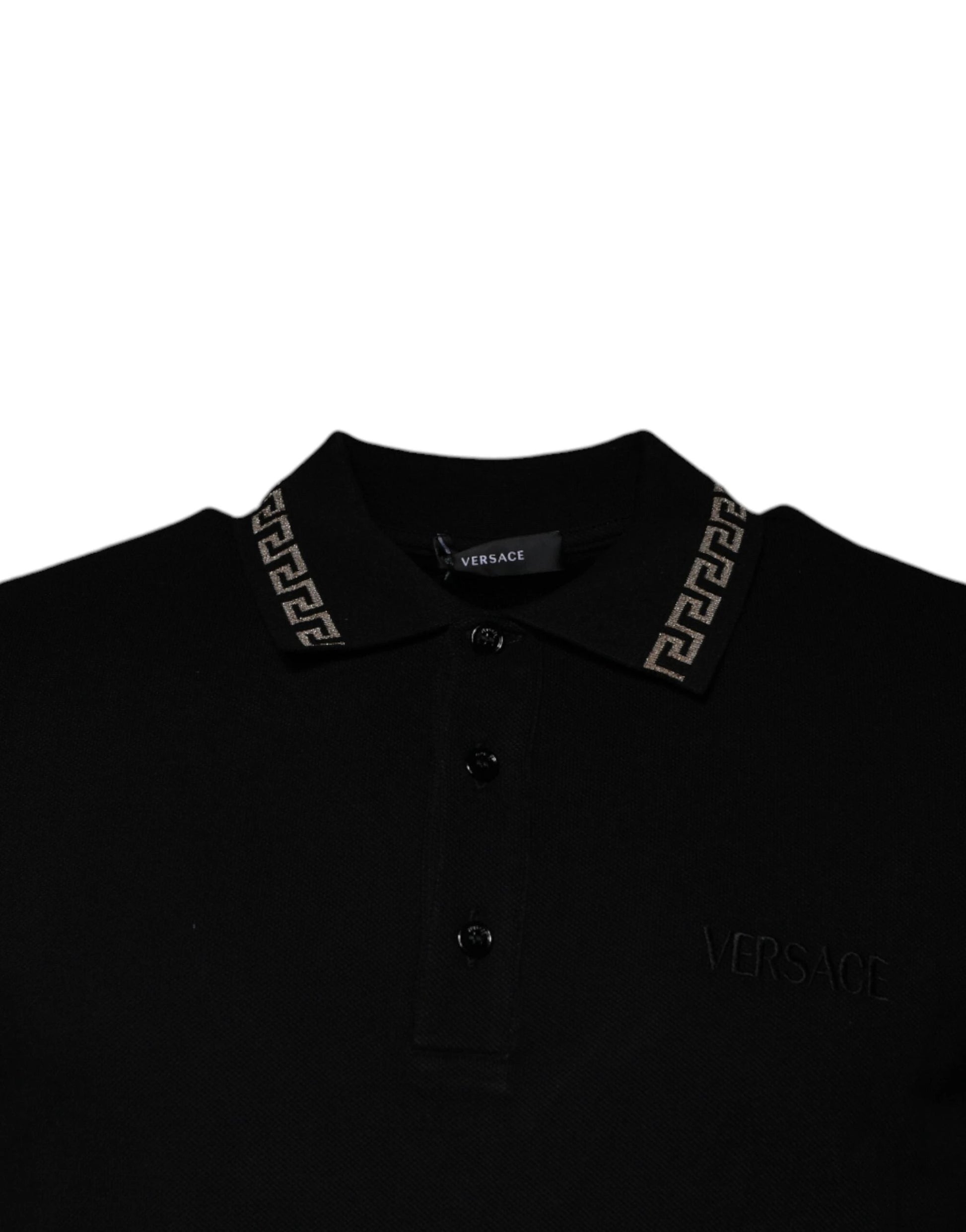 Versace Black Viscose Collared Polo Short Sleeves T-shirt by Versace