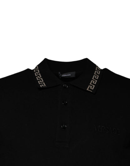 Versace Black Viscose Collared Polo Short Sleeves T-shirt by Versace