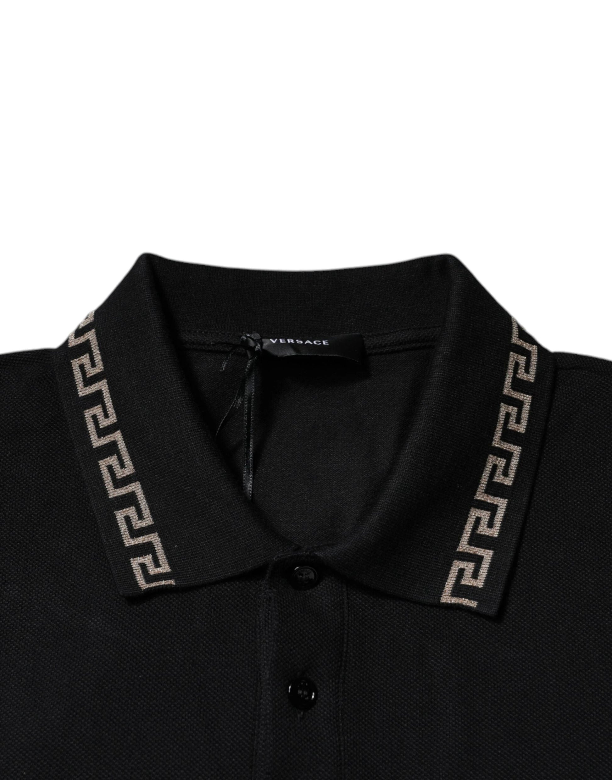 Versace Black Viscose Collared Polo Short Sleeves T-shirt by Versace
