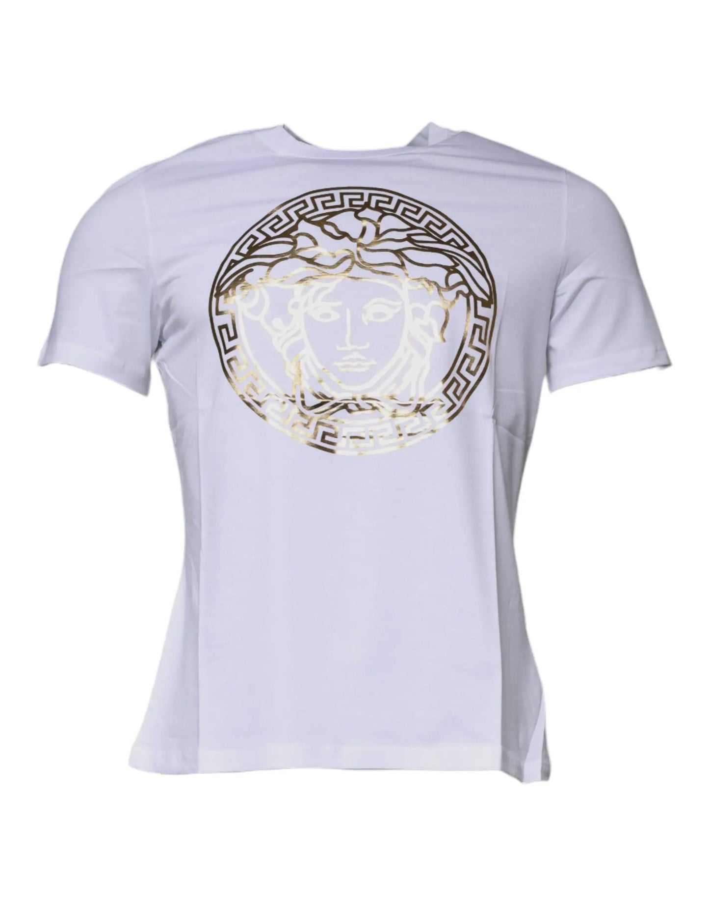 Versace White Medusa Print Cotton Crew Neck T-shirt by Versace