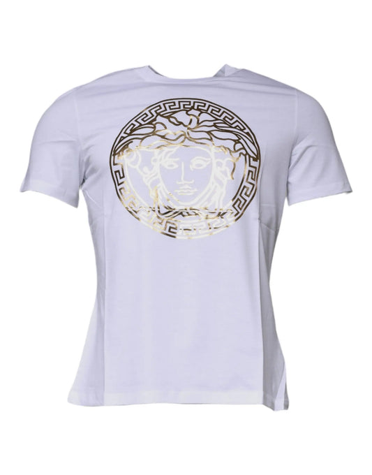 Versace White Medusa Print Cotton Crew Neck T-shirt by Versace