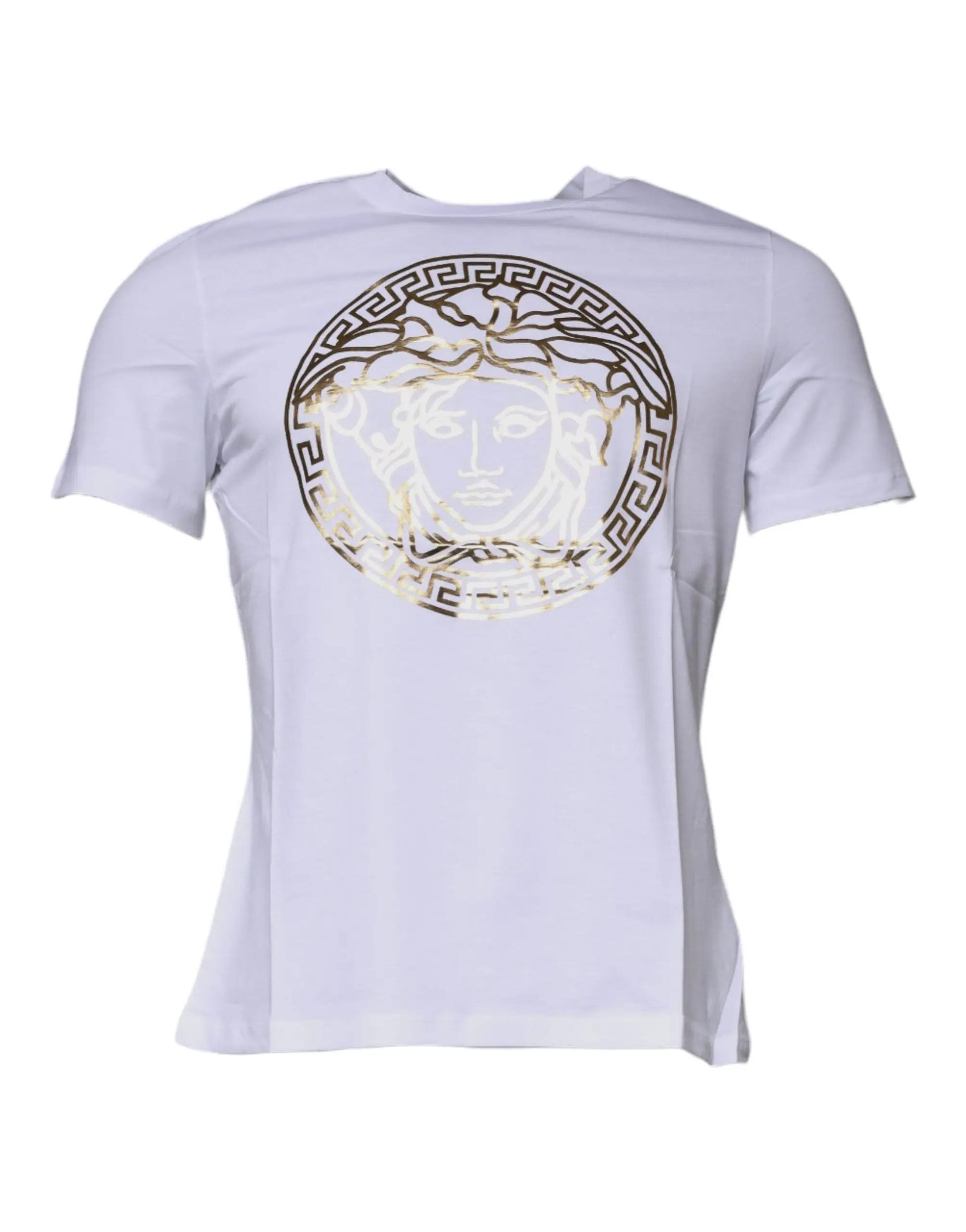 Versace White Medusa Print Cotton Crew Neck T-shirt by Versace