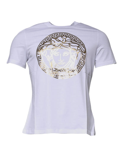Versace White Medusa Print Cotton Crew Neck T-shirt by Versace