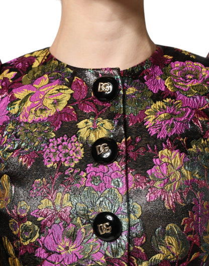 Dolce & Gabbana Multicolor Floral Jacquard Cropped Jacket by Dolce & Gabbana