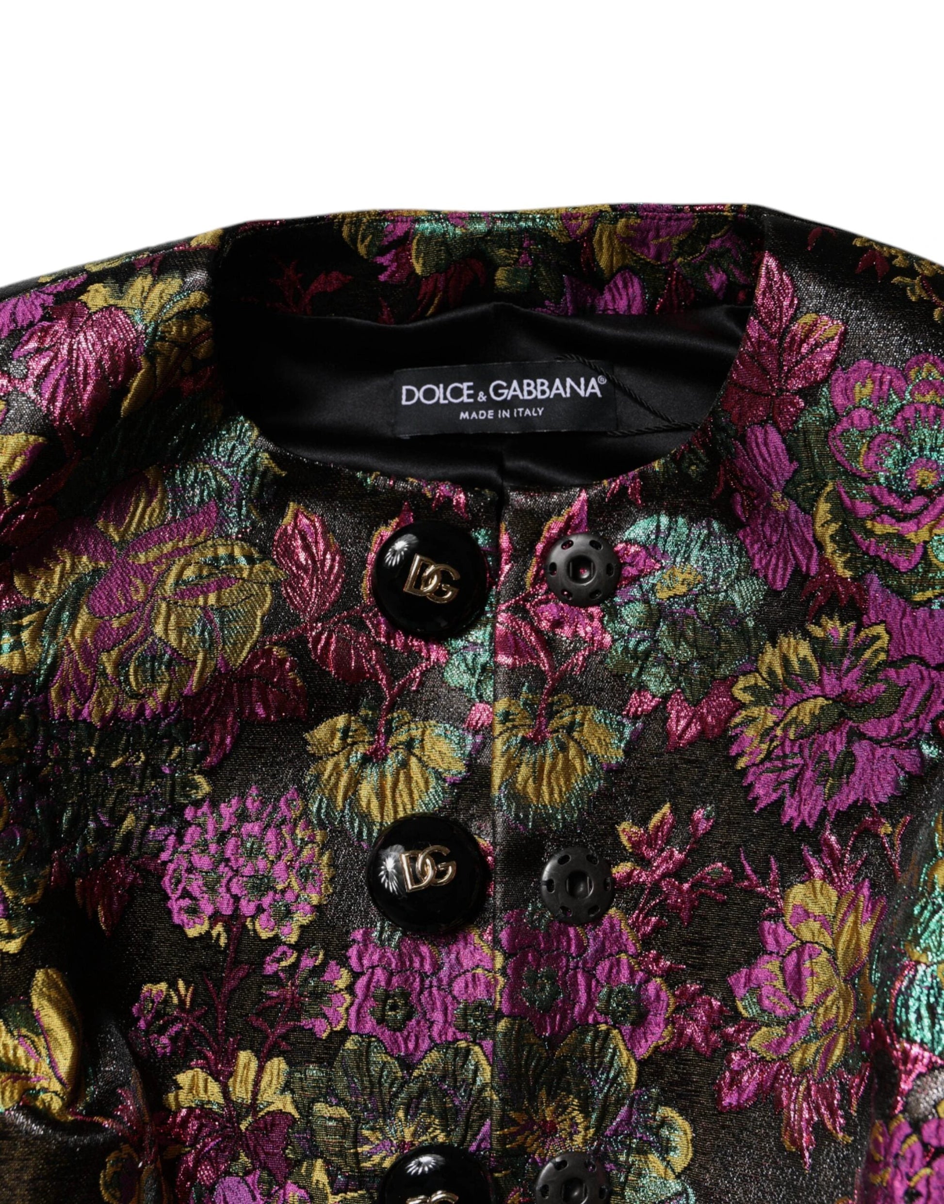 Dolce & Gabbana Multicolor Floral Jacquard Cropped Jacket by Dolce & Gabbana