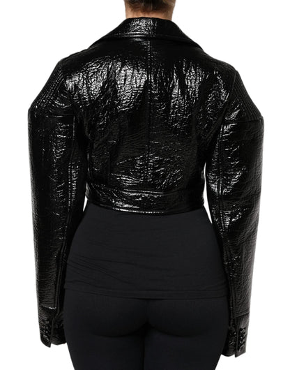 Dolce & Gabbana Black Leather Cropped Long Sleeve Coat Jacket by Dolce & Gabbana