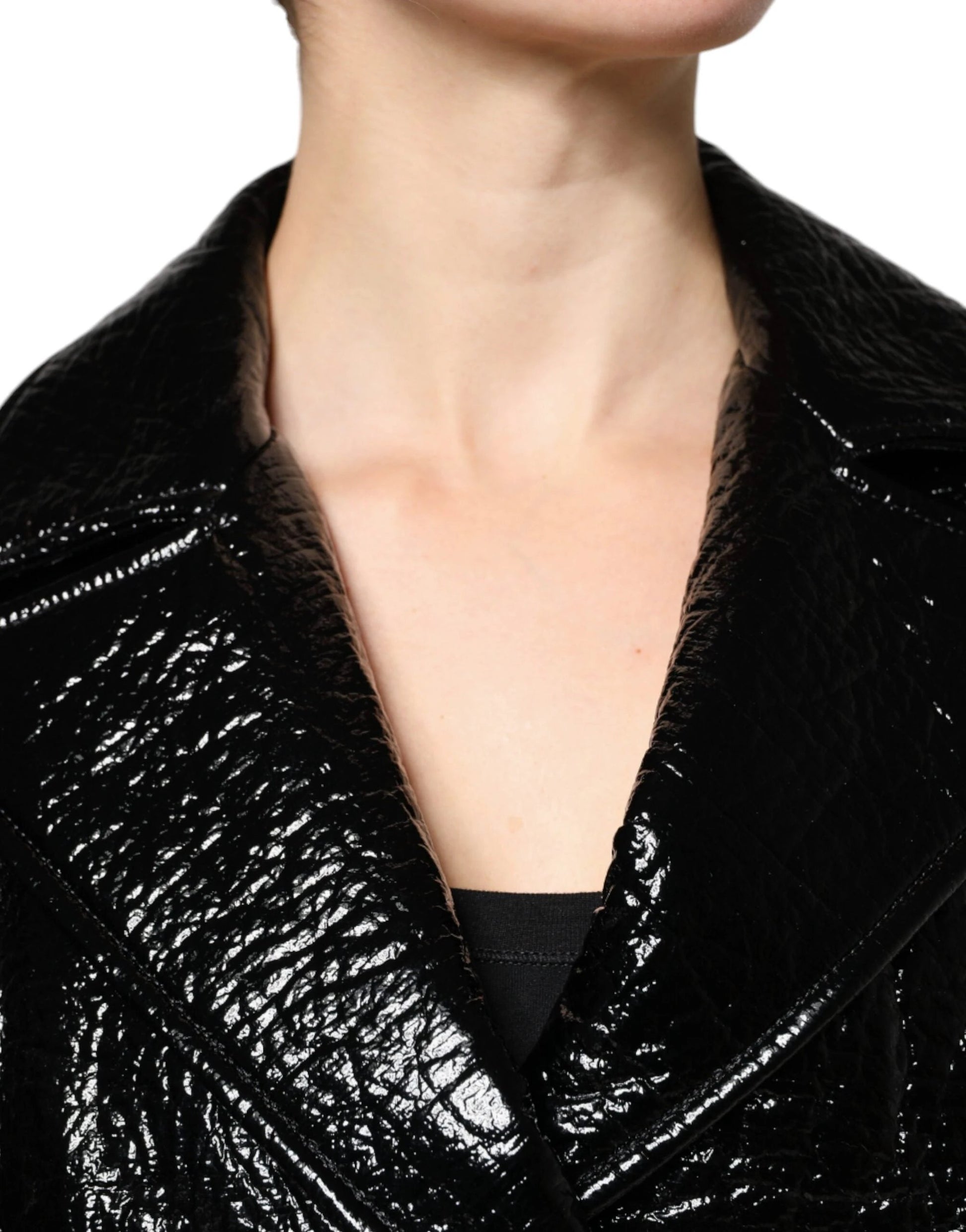 Dolce & Gabbana Black Leather Cropped Long Sleeve Coat Jacket by Dolce & Gabbana