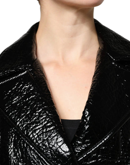 Dolce & Gabbana Black Leather Cropped Long Sleeve Coat Jacket by Dolce & Gabbana
