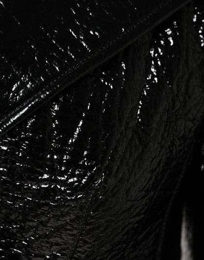 Dolce & Gabbana Black Leather Cropped Long Sleeve Coat Jacket by Dolce & Gabbana