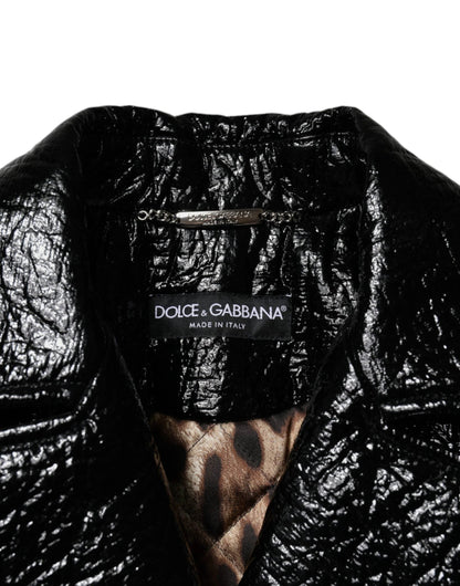 Dolce & Gabbana Black Leather Cropped Long Sleeve Coat Jacket by Dolce & Gabbana