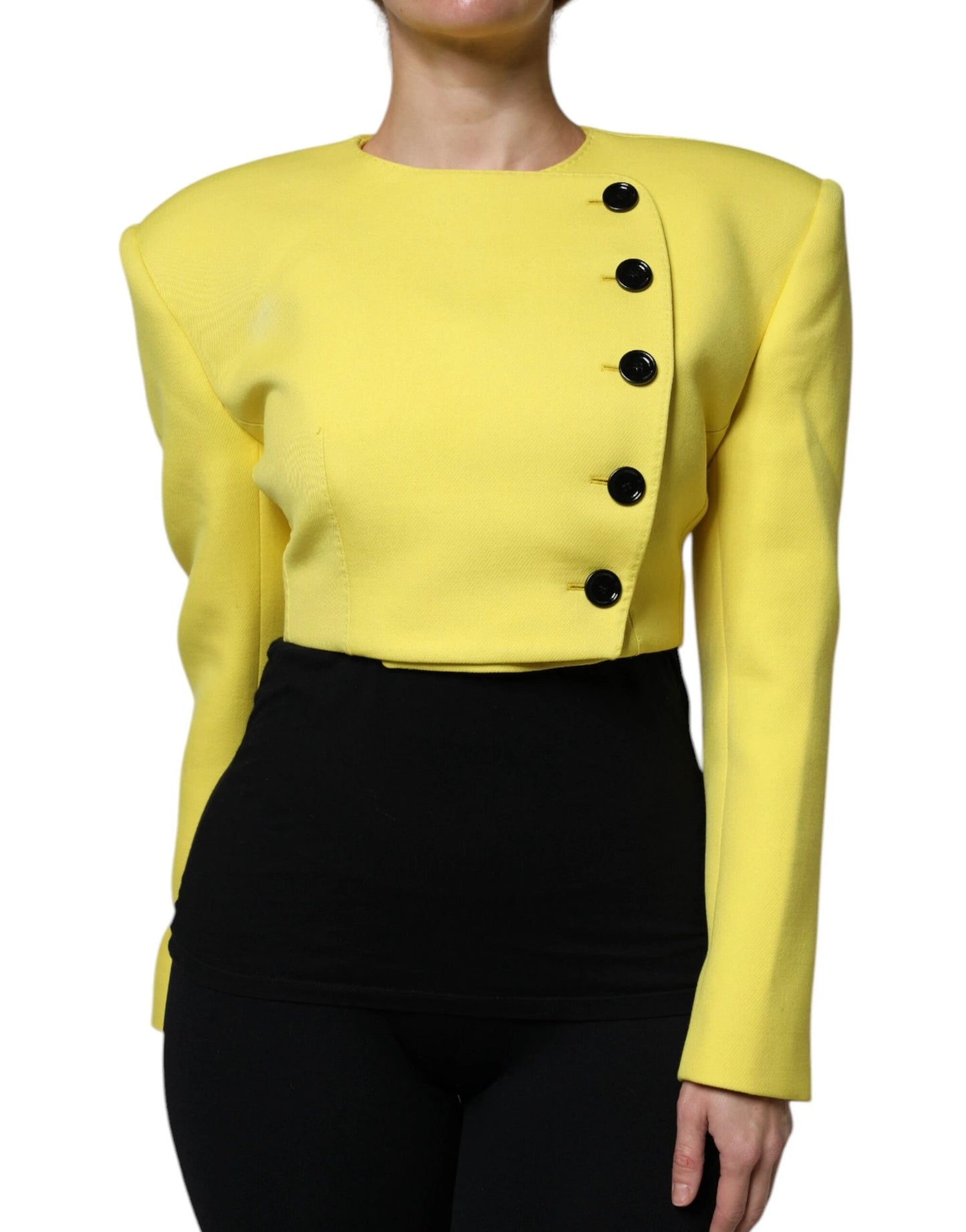 Dolce & Gabbana Lemon Yellow Wool Long Sleeves Cropped Coat Jacket by Dolce & Gabbana