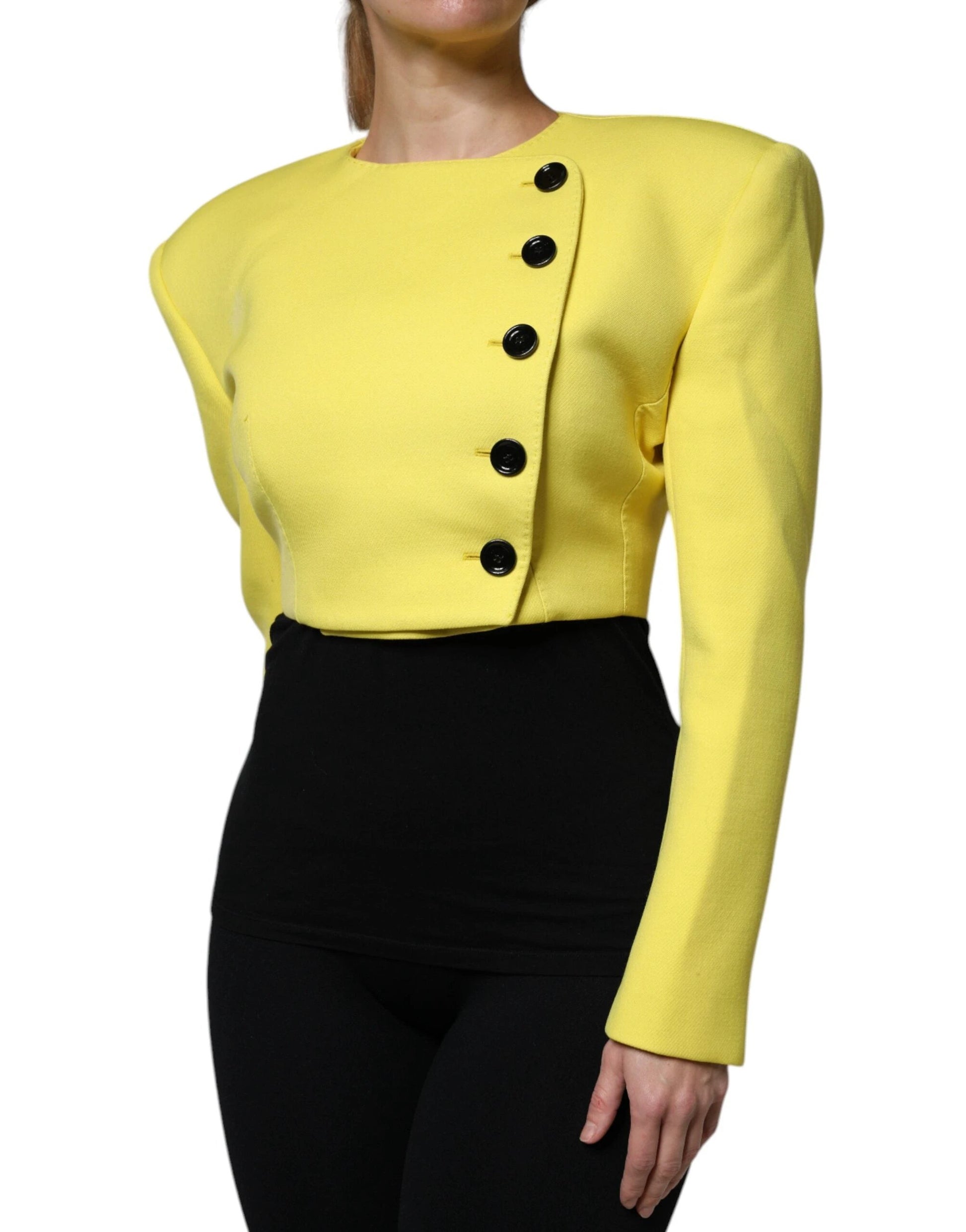 Dolce & Gabbana Lemon Yellow Wool Long Sleeves Cropped Coat Jacket by Dolce & Gabbana