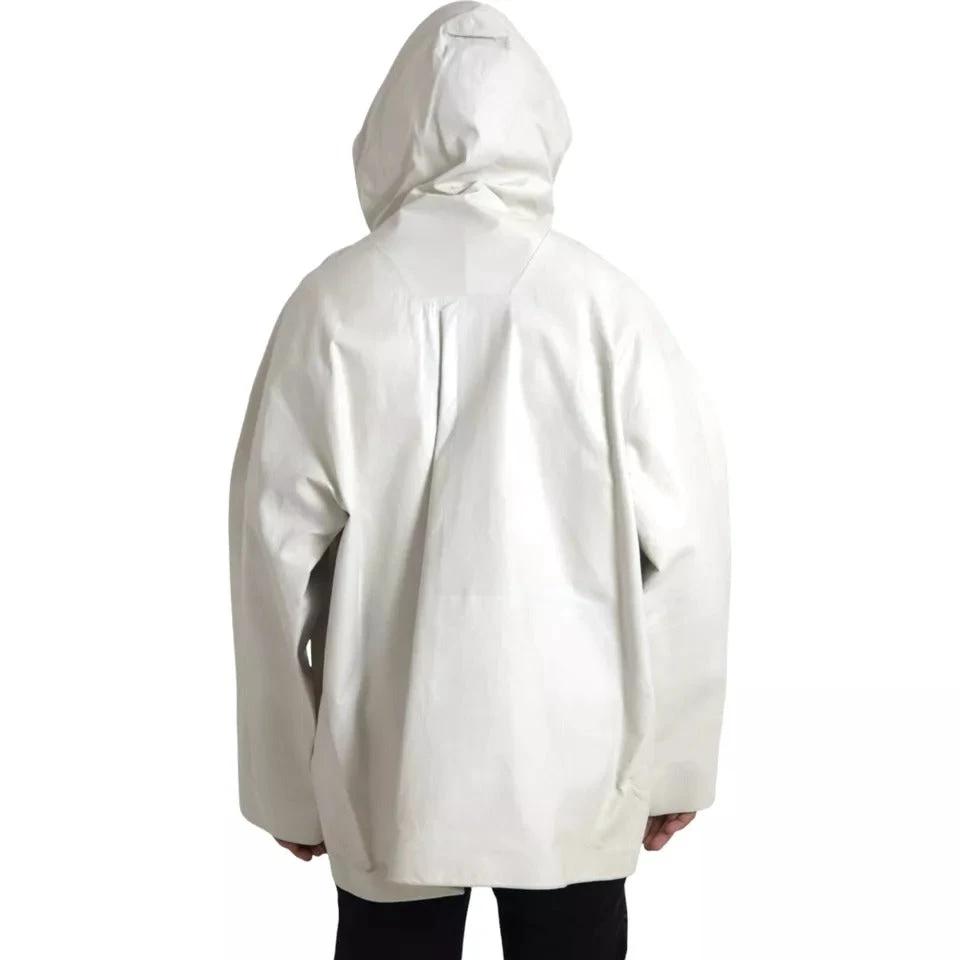 Bottega Veneta White Leather Men Waterproof Jacket Blouson by Bottega Veneta
