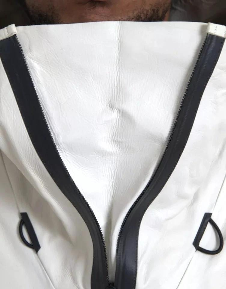 Bottega Veneta White Leather Men Waterproof Jacket Blouson by Bottega Veneta